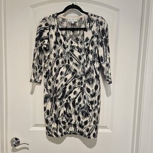 St. John Collection Black & White Feather-Print Mini Dress #890